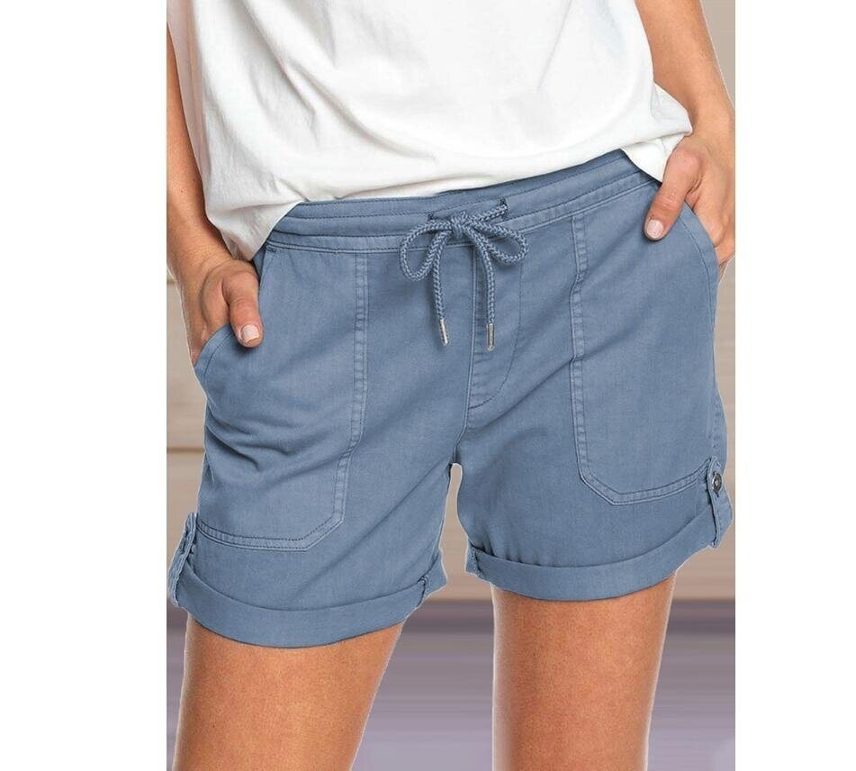 Drawstring Elastic Waist Cotton Shorts with Pockets (S-XL)