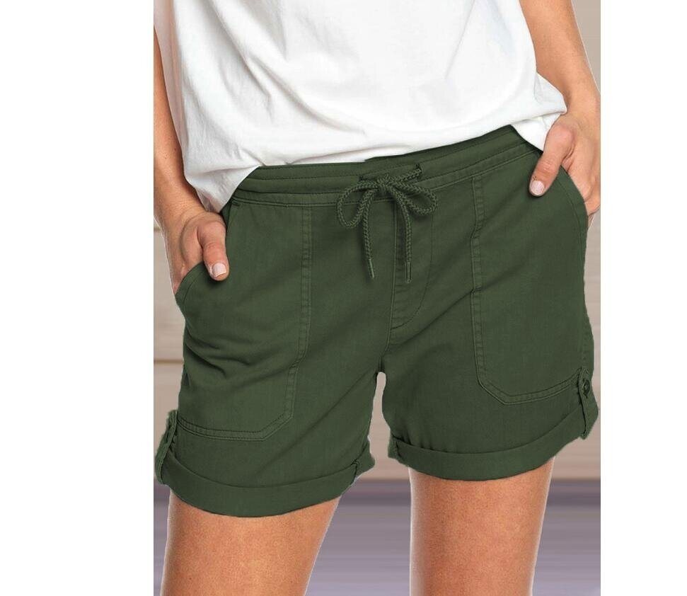 Drawstring Elastic Waist Cotton Shorts with Pockets (S-XL)