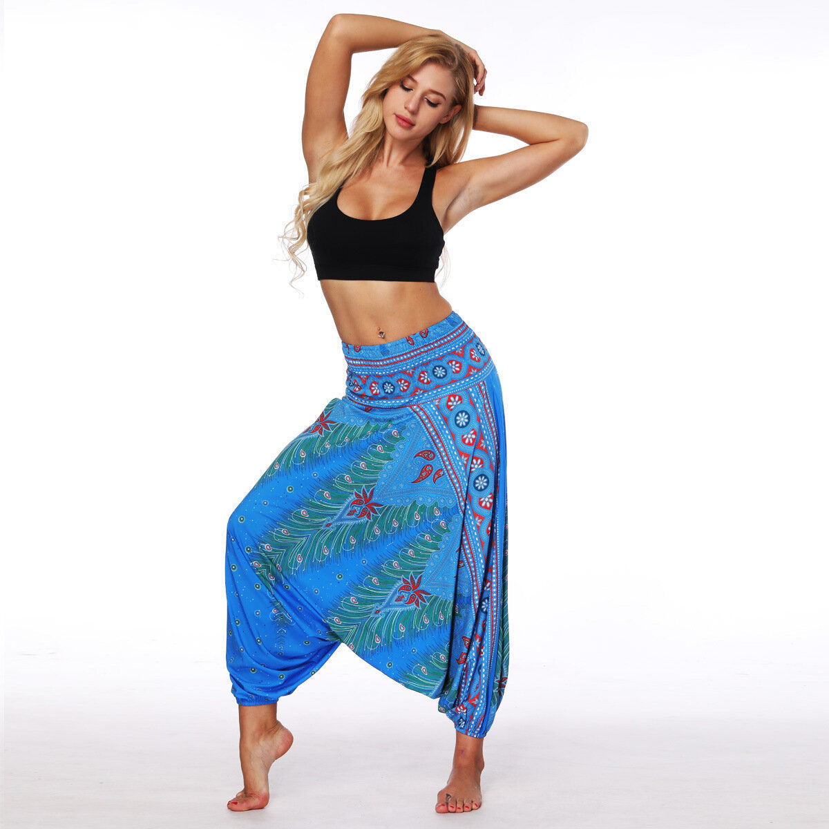 Women's Jumpsuit Peacock Print Aladdin Harem Hippie Pants Jumpsuit