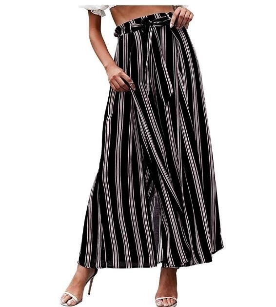 Women's Casual Pants Boho High Waist Split Stripe Wide Leg Pants