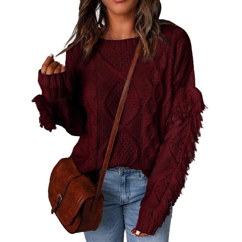 Women's Loose Tassel Pullover Knitted Sweatert Top