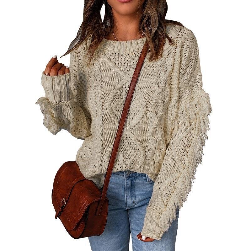 Women's Loose Tassel Pullover Knitted Sweatert Top