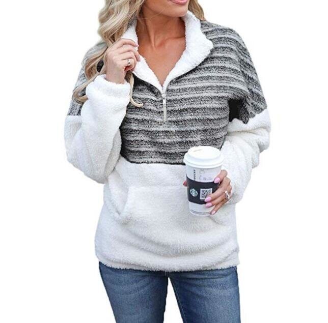 Women's Cozy Oversize Fluffy Fleece Sweatshirt Pullover Outwear