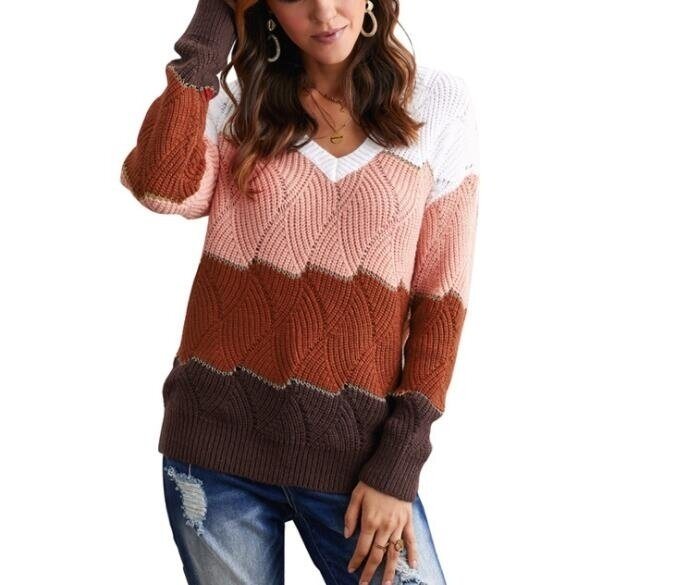 Color Block Pullover Casual Knit Sweater