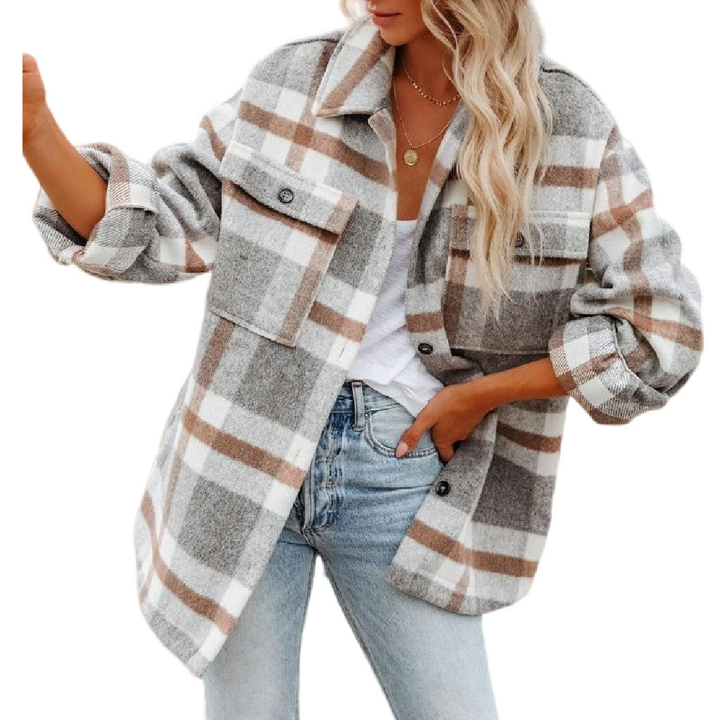 Flannel Plaid Jacket Button Down Shirts Coats Shacket