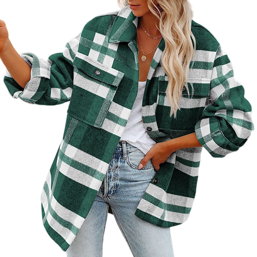 Flannel Plaid Jacket Button Down Shirts Coats Shacket