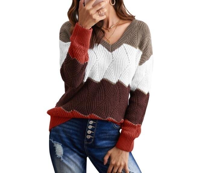 Color Block Pullover Casual Knit Sweater