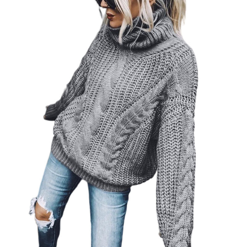 Women's Turtleneck Sweater Solid Color Knitted Tops