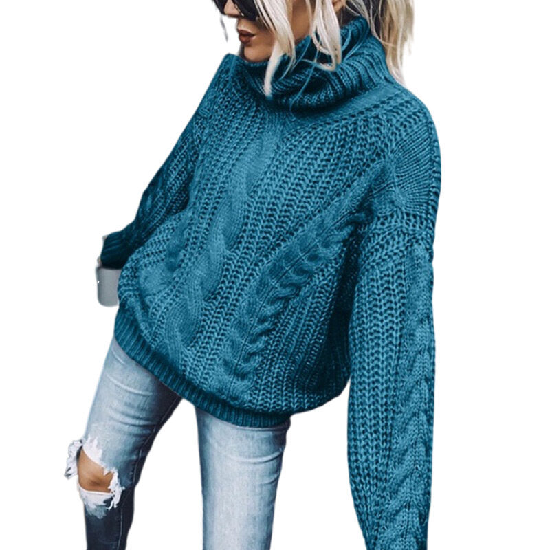 Women's Turtleneck Sweater Solid Color Knitted Tops