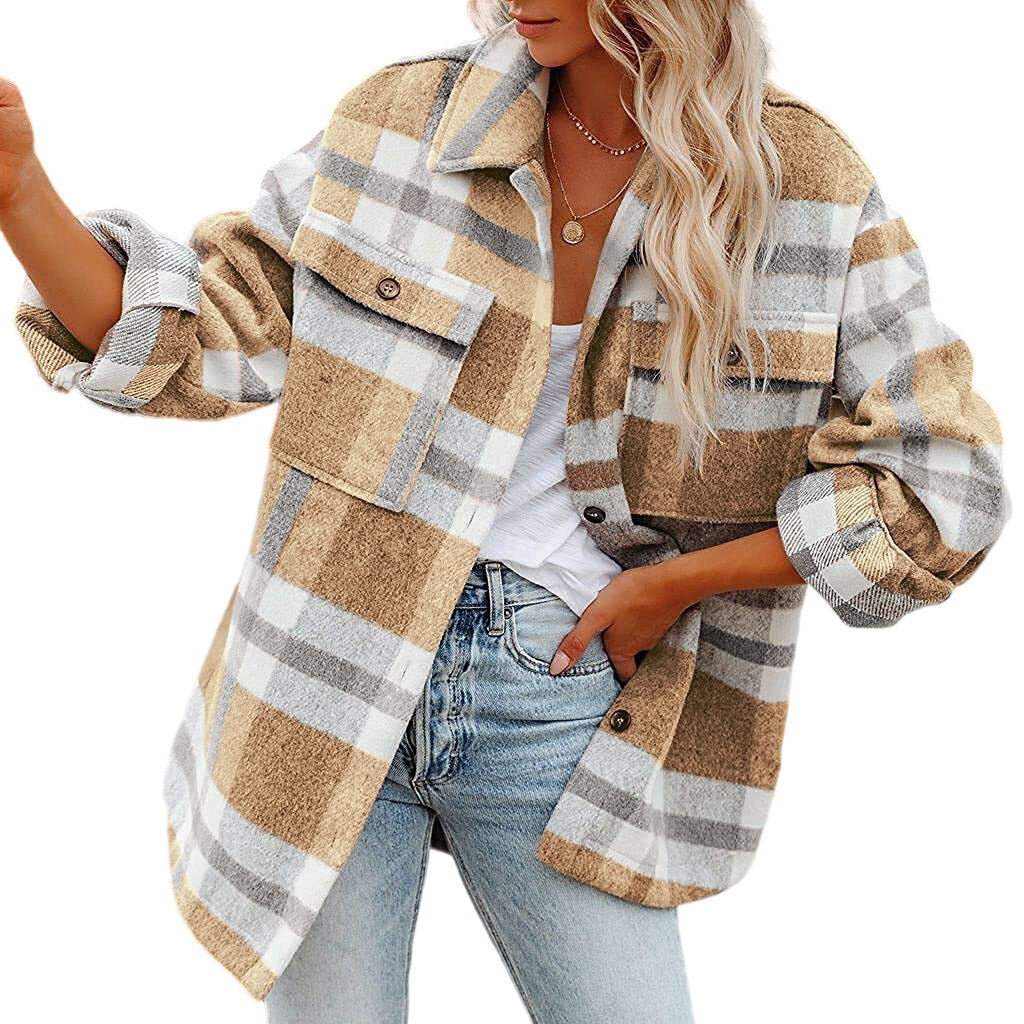 Flannel Plaid Jacket Button Down Shirts Coats Shacket