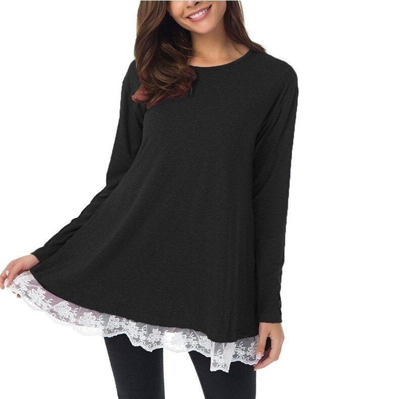 Women Shirts Long Sleeve Lace Tunic Top Blouse with Pockets