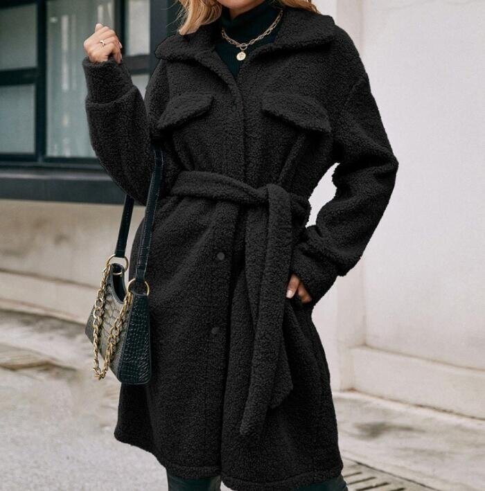 Lapel Sherpa Belt Oversized Coat Jacket