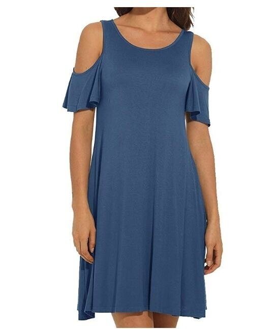 Women's Dresses Cold Shoulder with Pockets Casual Swing T-Shirt Dresses