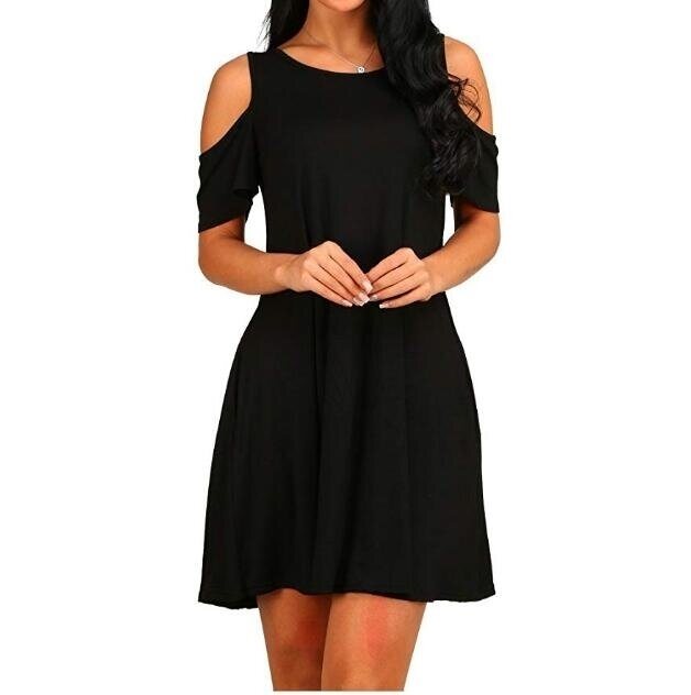 Women's Dresses Cold Shoulder with Pockets Casual Swing T-Shirt Dresses