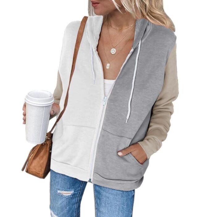 Striped Zipper Long Sleeved Hooded Sweatshirt