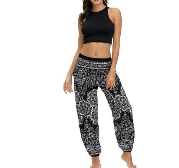 Women's Boho Yoga Pants Peacock Drawstring Thai Harem Pants