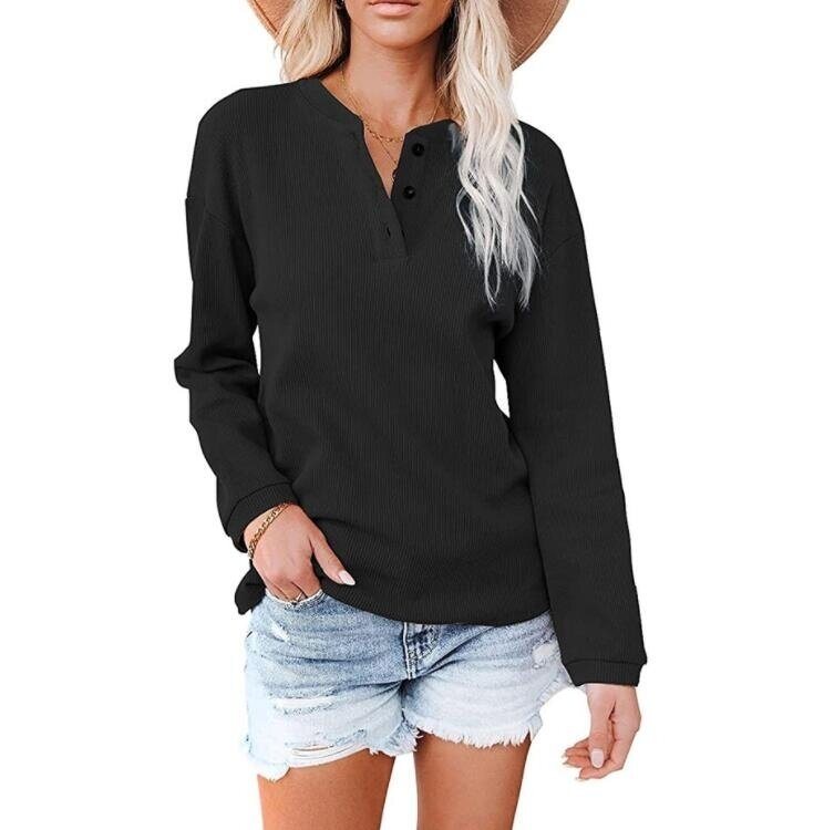 V-neck Button Long Sleeved Top Tunics