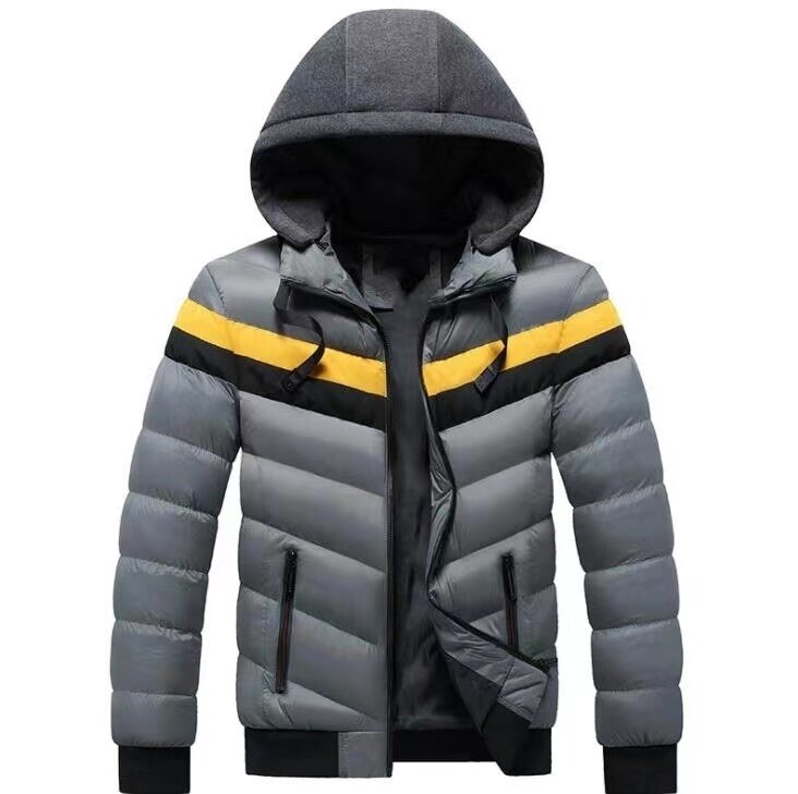 Men's Zipper Drawstring Hooded Cotton Coat