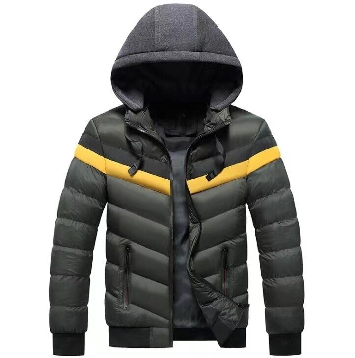 Men's Zipper Drawstring Hooded Cotton Coat