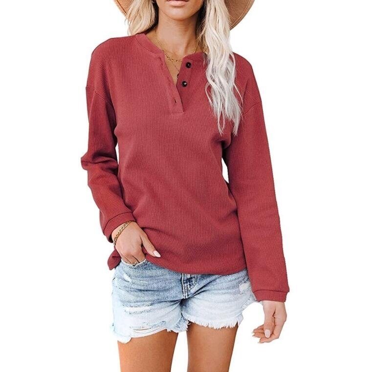 V-neck Button Long Sleeved Top Tunics