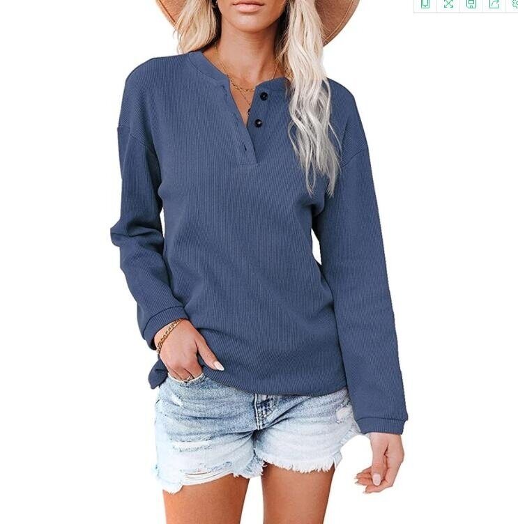 V-neck Button Long Sleeved Top Tunics