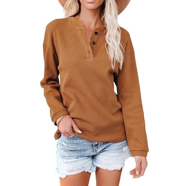 V-neck Button Long Sleeved Top Tunics