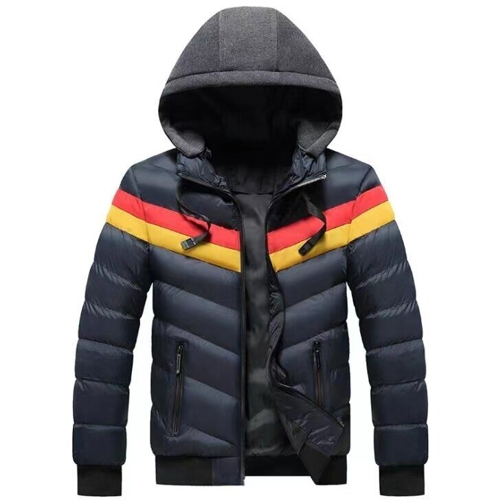 Men's Zipper Drawstring Hooded Cotton Coat