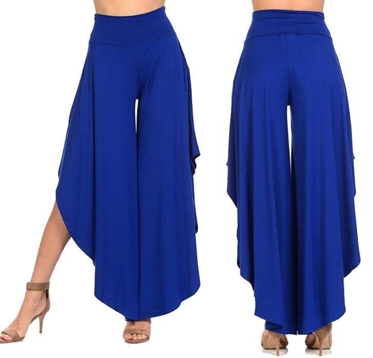 Womens Pants Bell Bottoms High Waisted Ruffle Crepe Tier Flare Cut Bell Bottoms