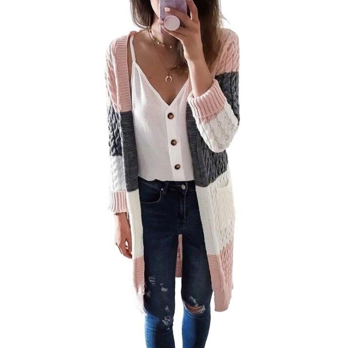 Striped Twist Open Front Knitted Cardigan Sweater