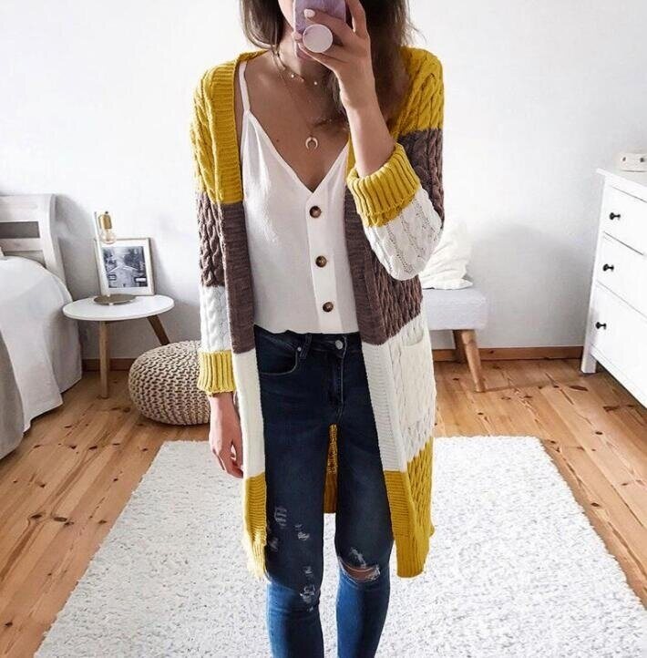 Striped Twist Open Front Knitted Cardigan Sweater