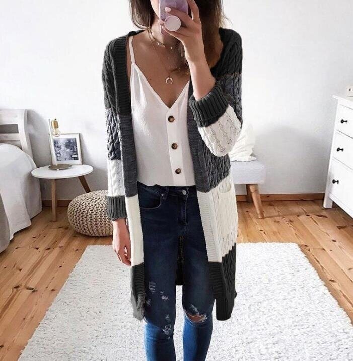 Striped Twist Open Front Knitted Cardigan Sweater