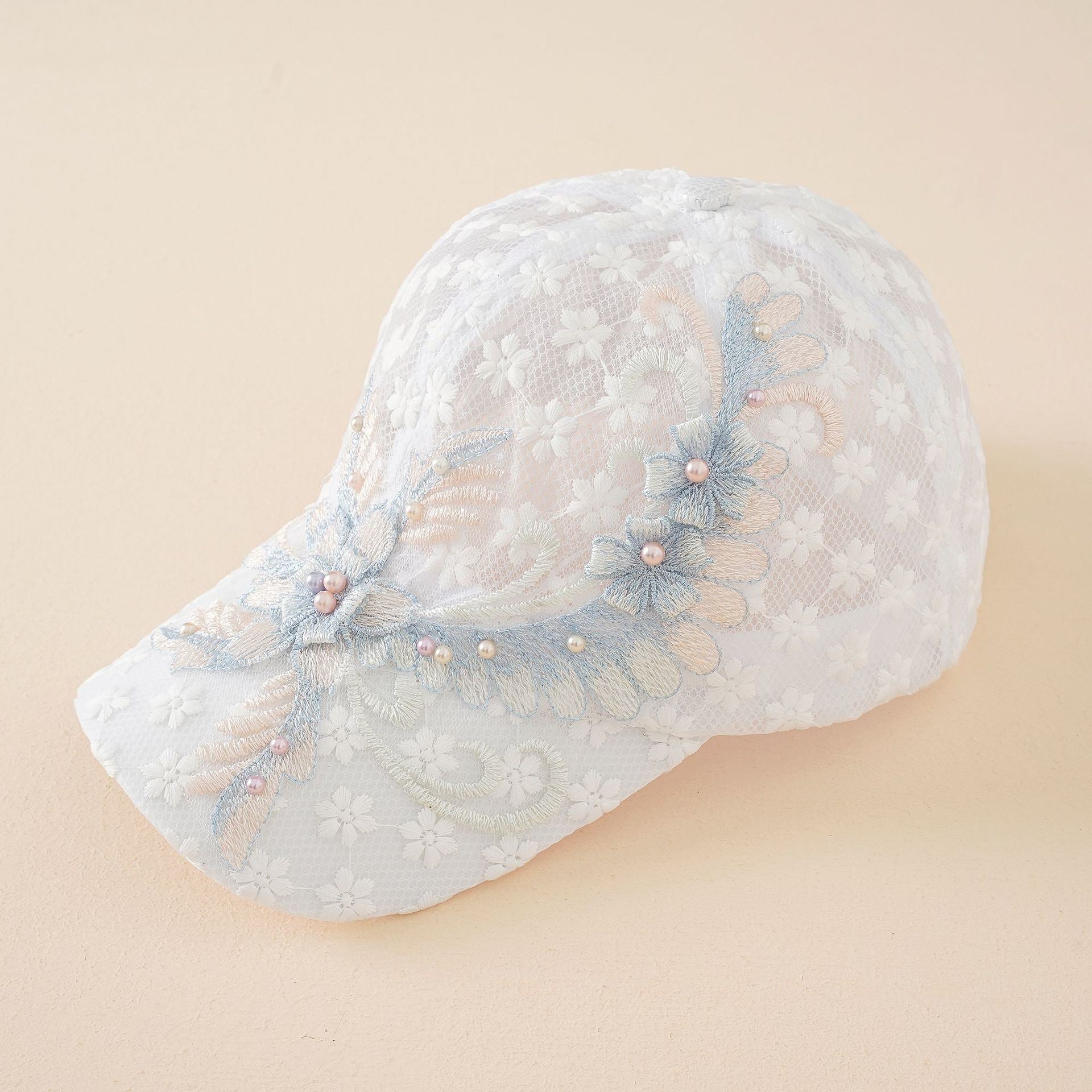 Summer new lace peaked cap women's embroidered flower mesh breathable baseball cap Korean version tide shade baseball cap