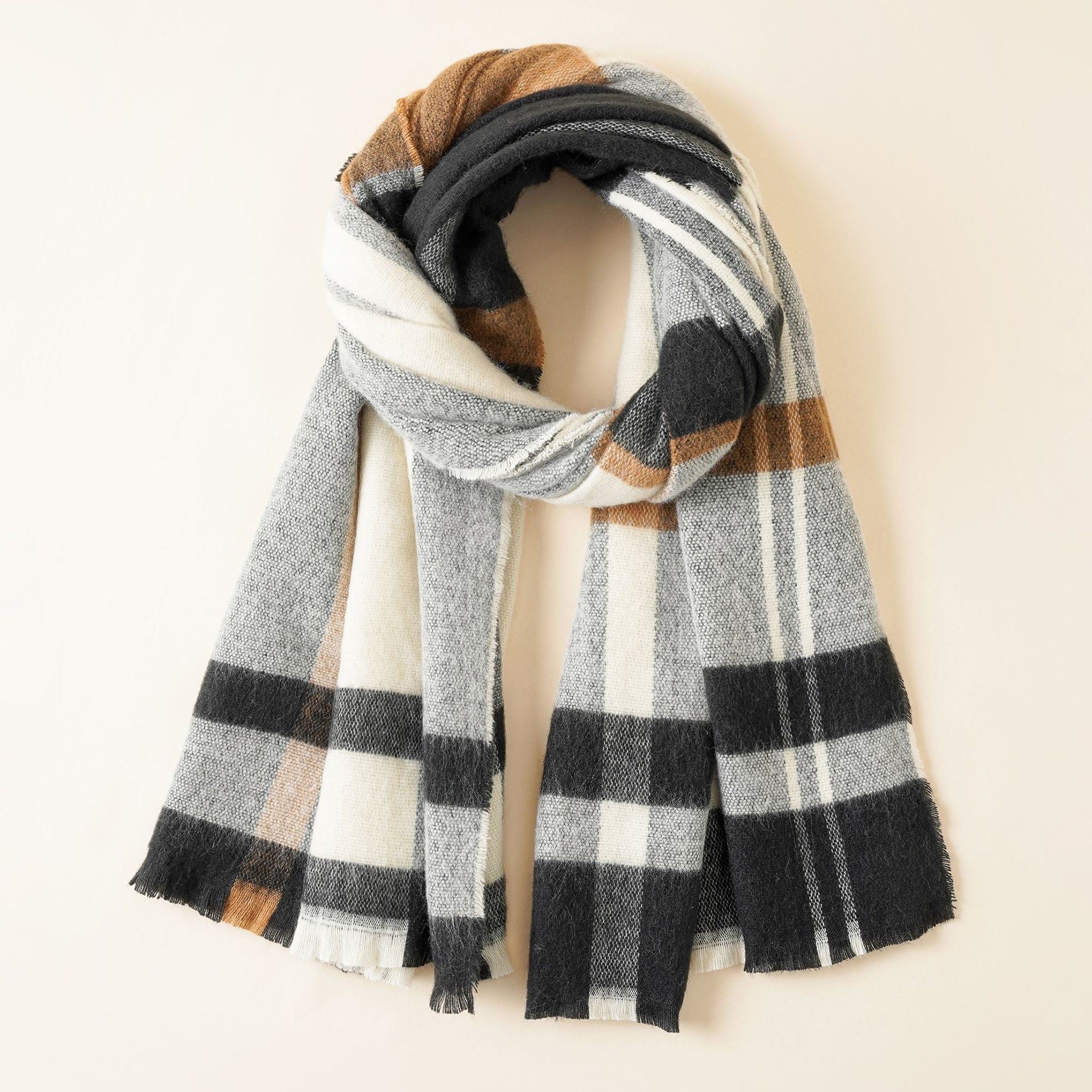 Autumn and winter plaid color matching scarf tide warm simple fashion Korean version literary warm scarf