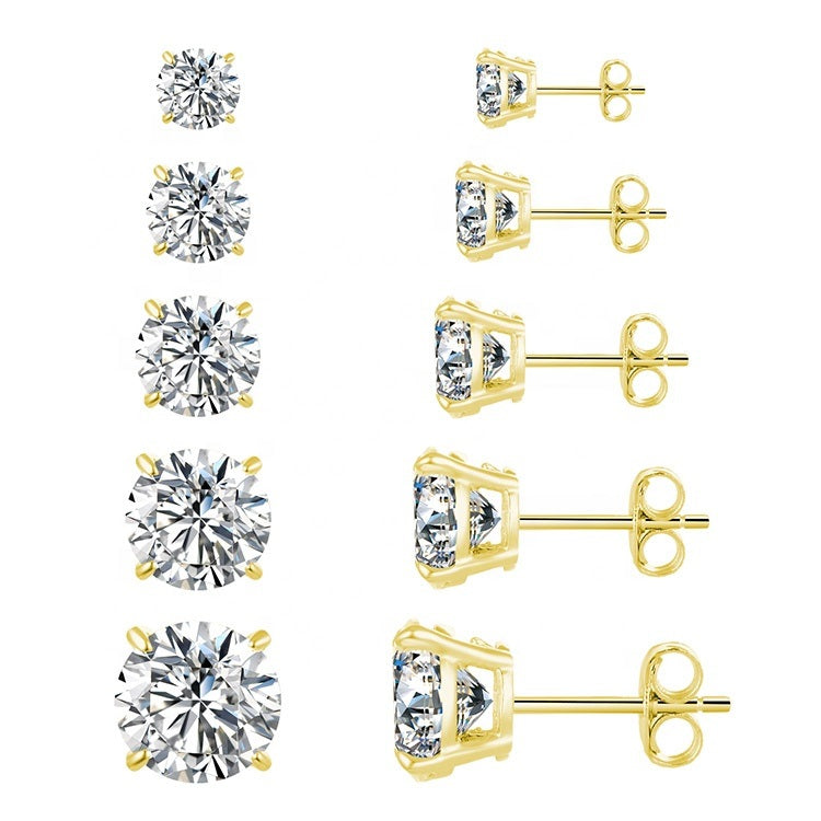 18K Gold Plated 925 Sterling Silver Cubic Zirconia Cz Earrings Stud Earrings 1 pair