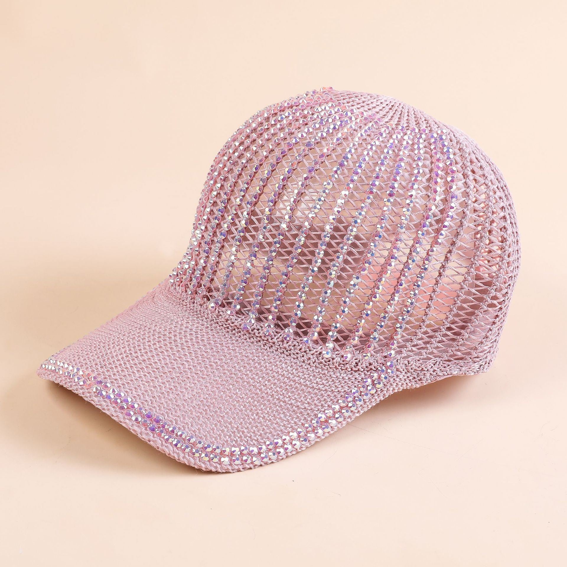 Hat women's summer hand stick drill knitted hollow peaked cap Korean version of the trendy new fashion rhinestone sunshade baseball cap