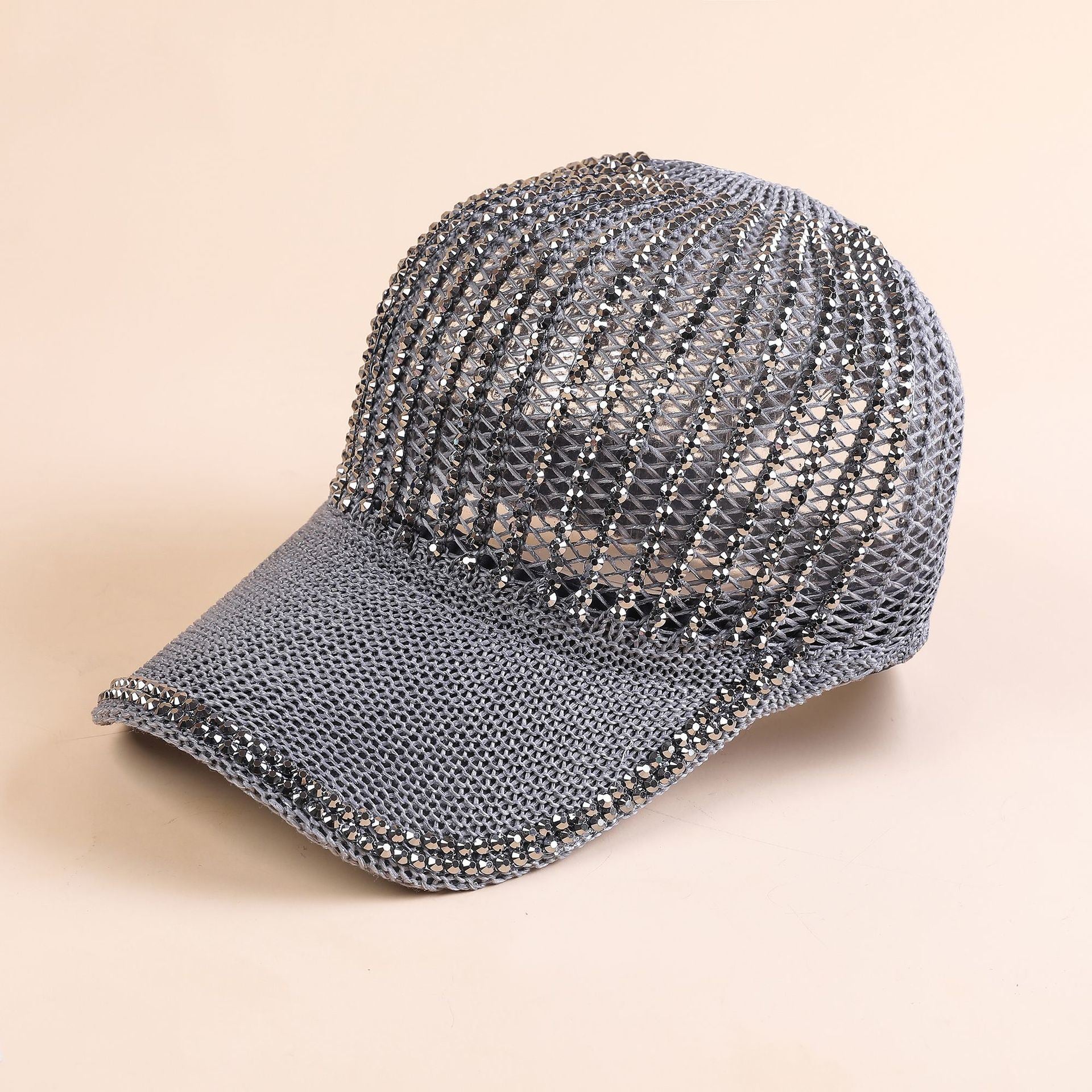 Hat women's summer hand stick drill knitted hollow peaked cap Korean version of the trendy new fashion rhinestone sunshade baseball cap