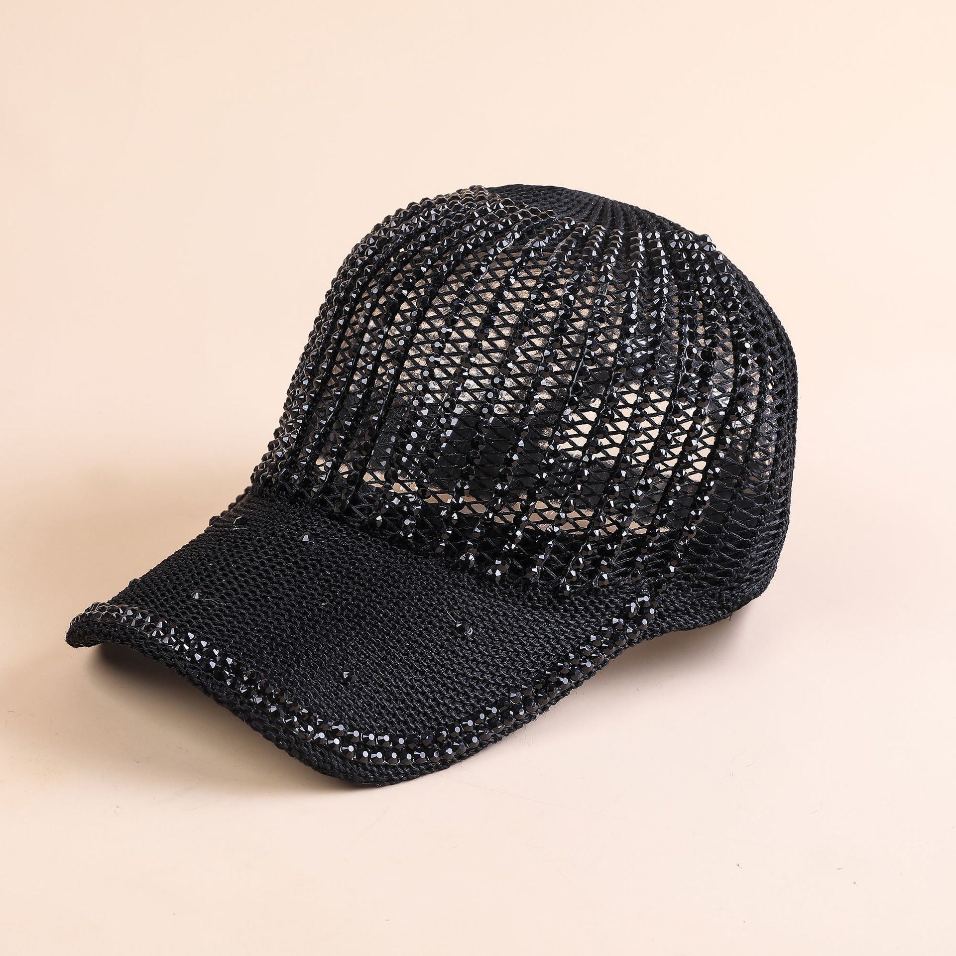 Hat women's summer hand stick drill knitted hollow peaked cap Korean version of the trendy new fashion rhinestone sunshade baseball cap