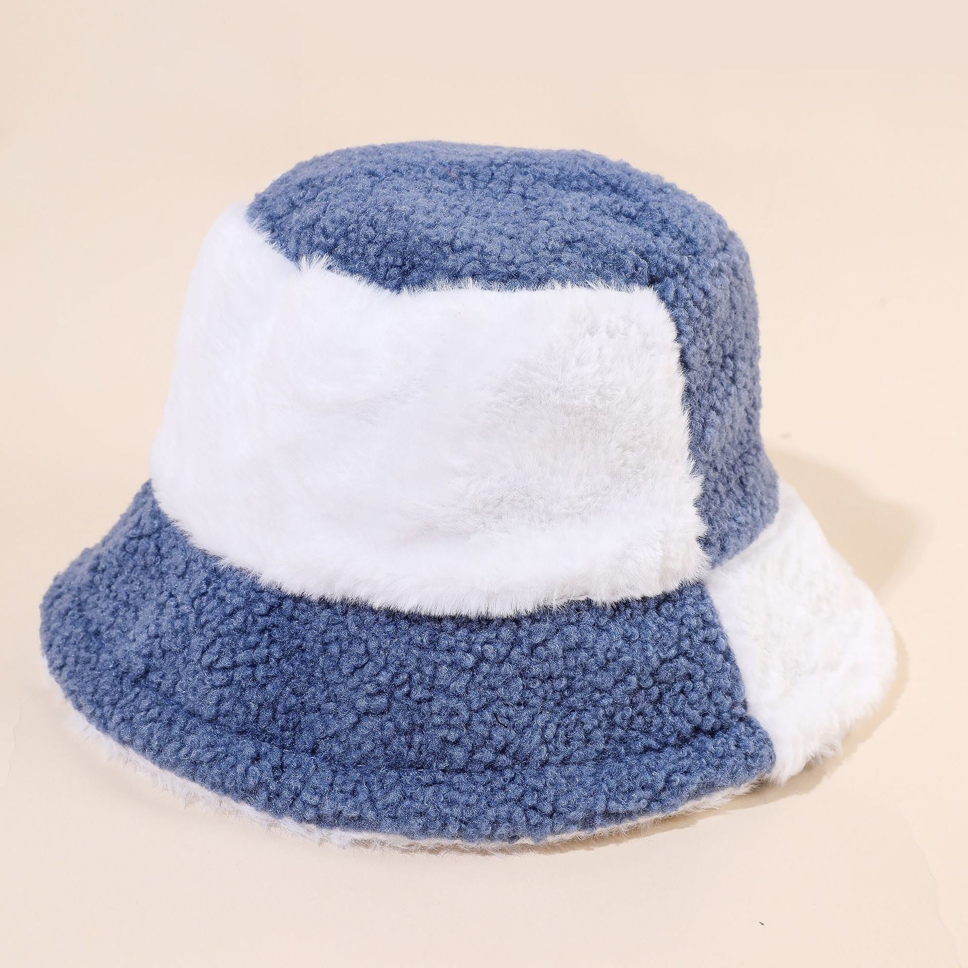 Autumn and winter new fisherman hat plush lamb wool plaid stitching fashion warm hat for men and women