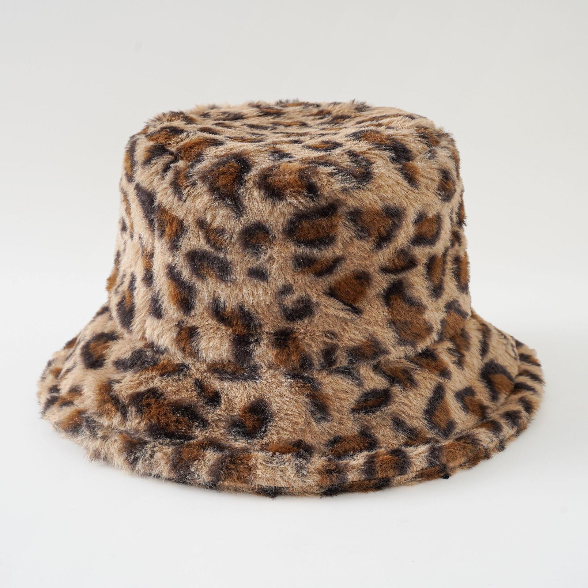 Net red fashionable plush fleece leopard fisherman hat female autumn and winter Korean version ins thickened warm basin hat tide