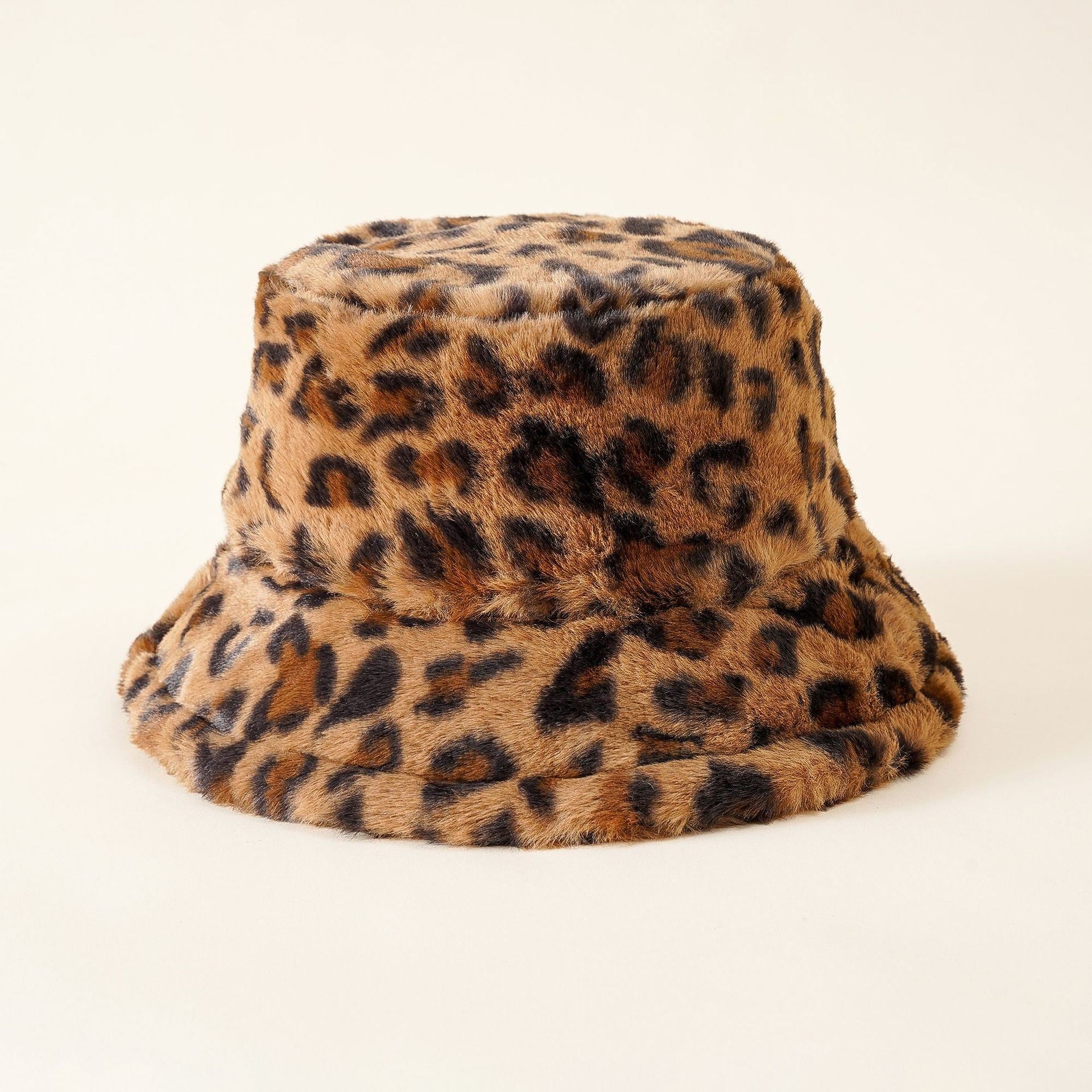 Net red fashionable plush fleece leopard fisherman hat female autumn and winter Korean version ins thickened warm basin hat tide