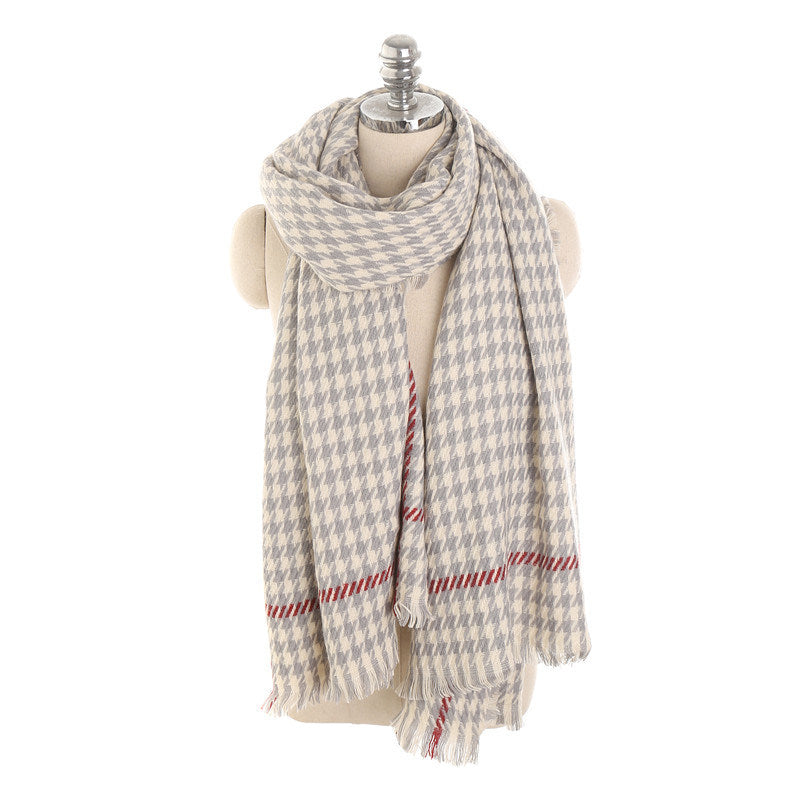 Houndstooth Pattern Travel Faux Cashmere Thermal Scarf Shawl