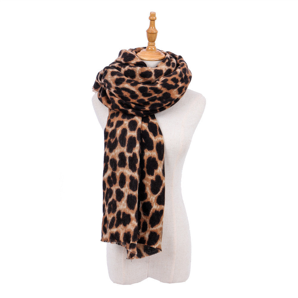 women's autumn and winter leopard pattern imitation cashmere shawl scarf