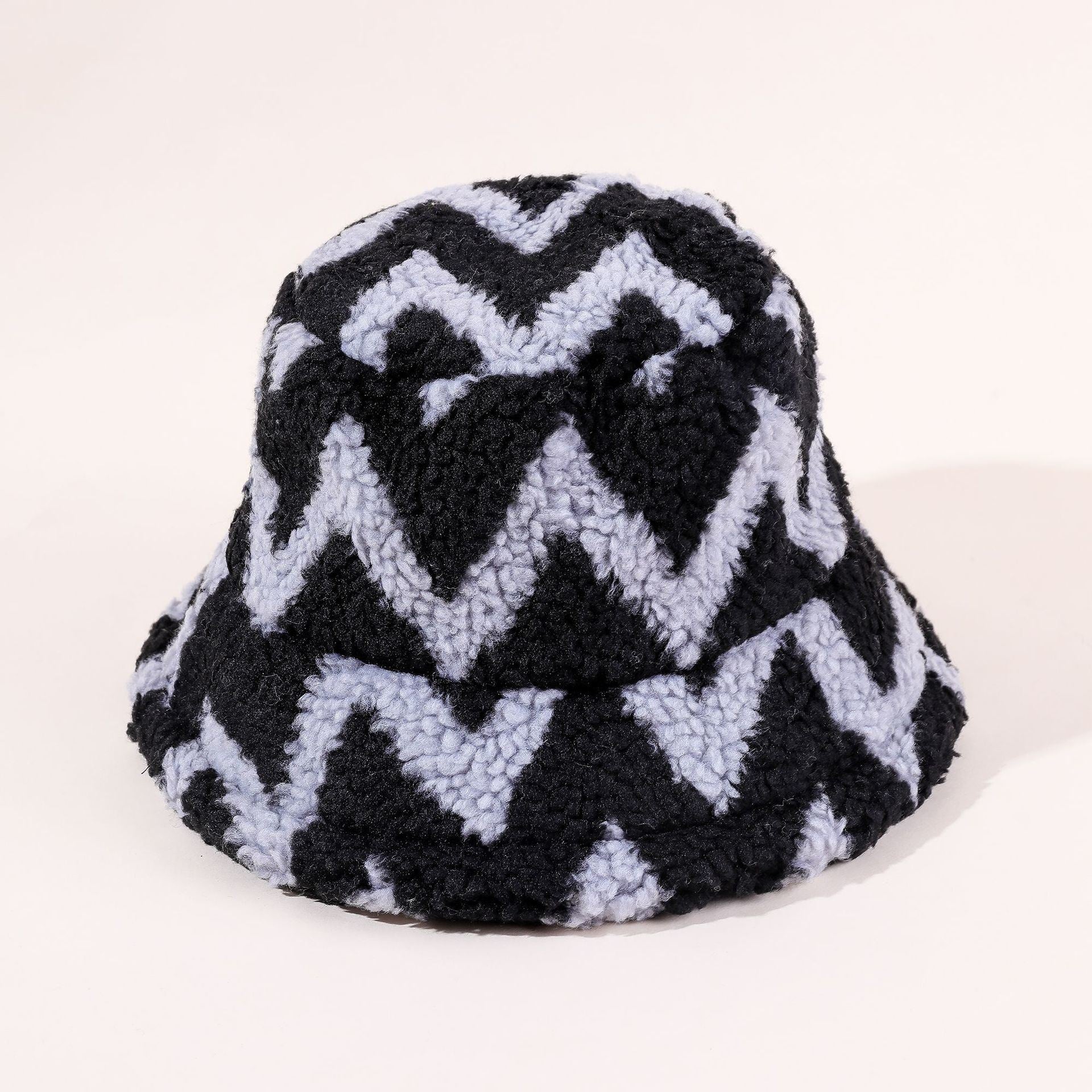 European and American fashion striped plush hat color matching basin hat autumn and winter warm hat men and women hat trend