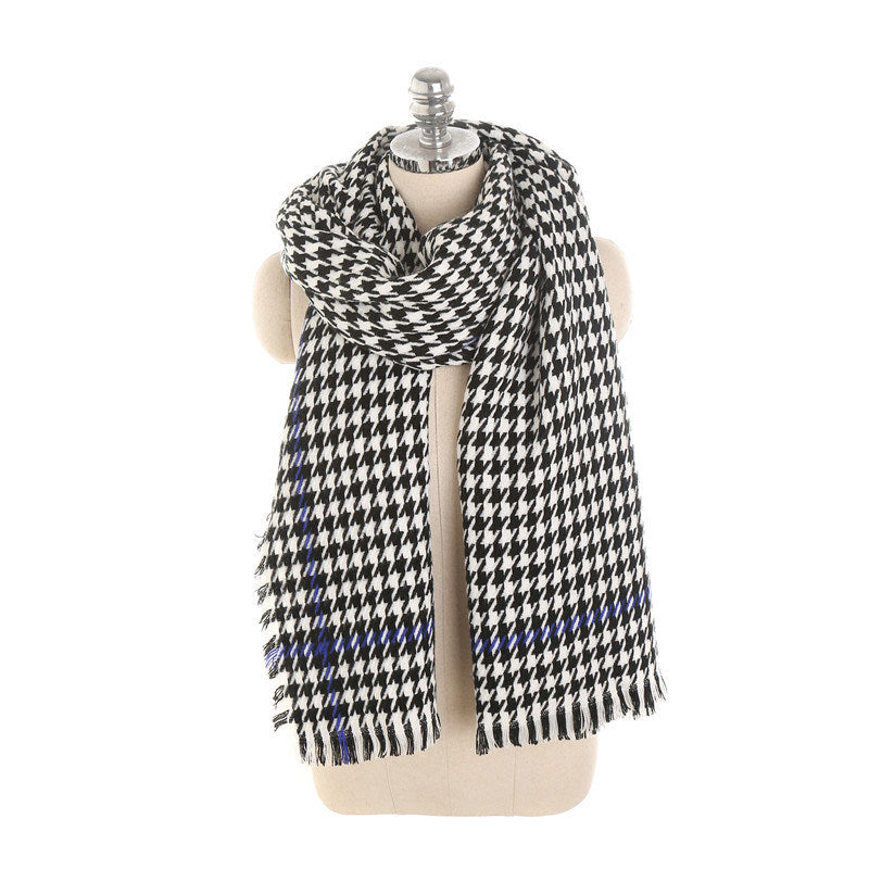 Houndstooth Pattern Travel Faux Cashmere Thermal Scarf Shawl