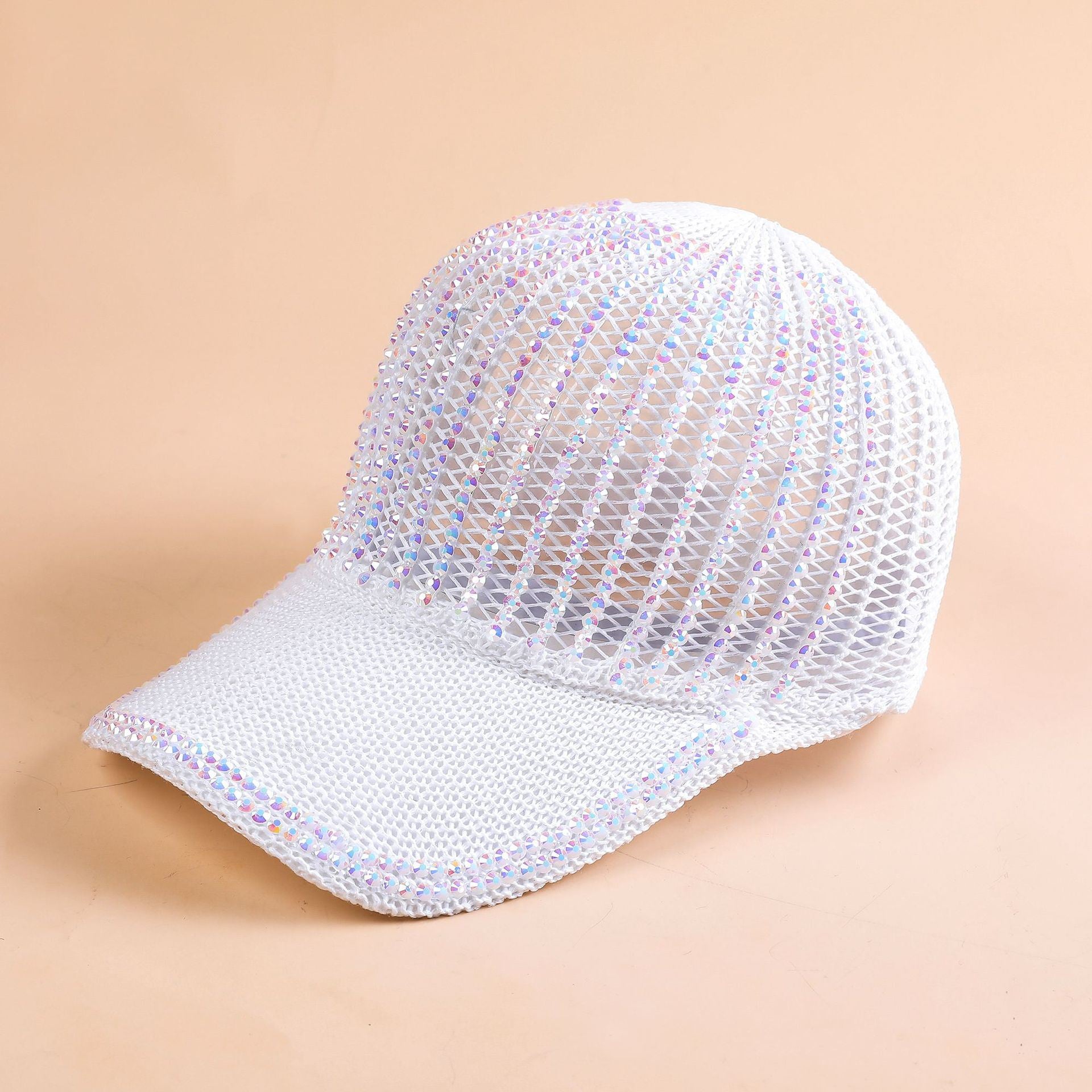 Hat women's summer hand stick drill knitted hollow peaked cap Korean version of the trendy new fashion rhinestone sunshade baseball cap