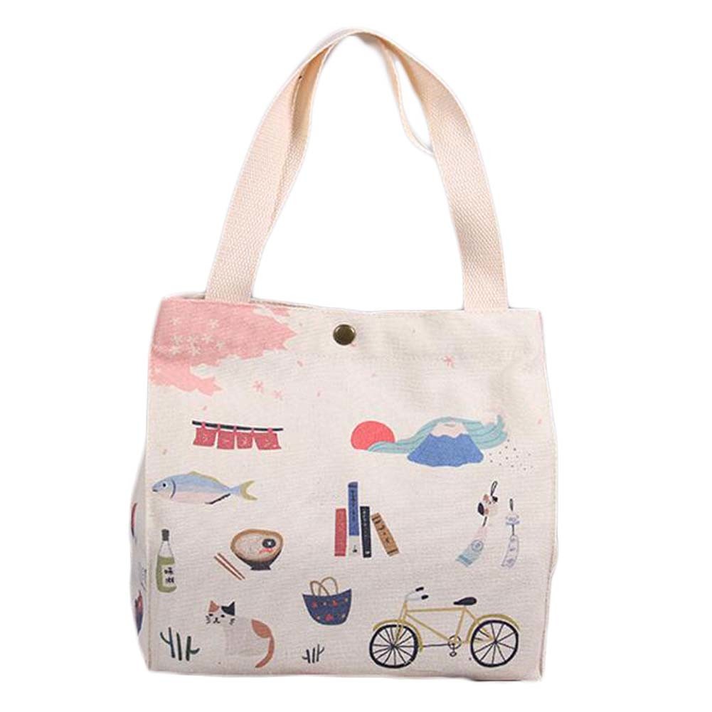 Canvas Lunch Box Bento Bag Portable Button Large Capacity Lunch Tote Bag