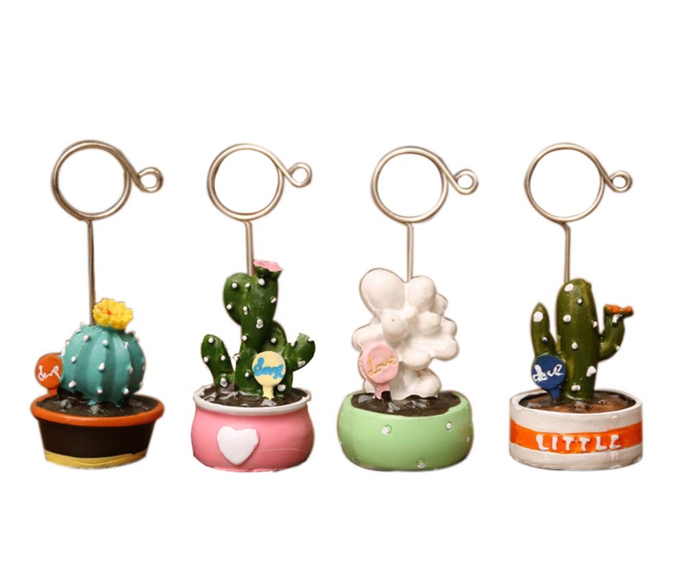 4 Pack Memo Clip Holder Stand Lovely Cactus Patten for Photo Card Menu Table Number