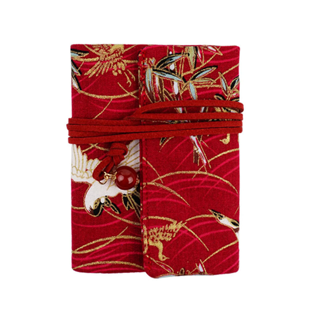 Japanese Style Crane Fold Credit Card Holder Organizer Rope Closure Card Pocket for Elegant Ladies, Red