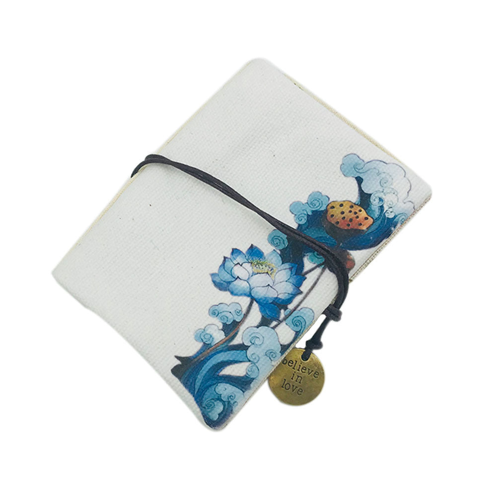 Business Card Holder Painted Lutos and Wave Rope Closure Credit Card Pocket Organizer for Ladies