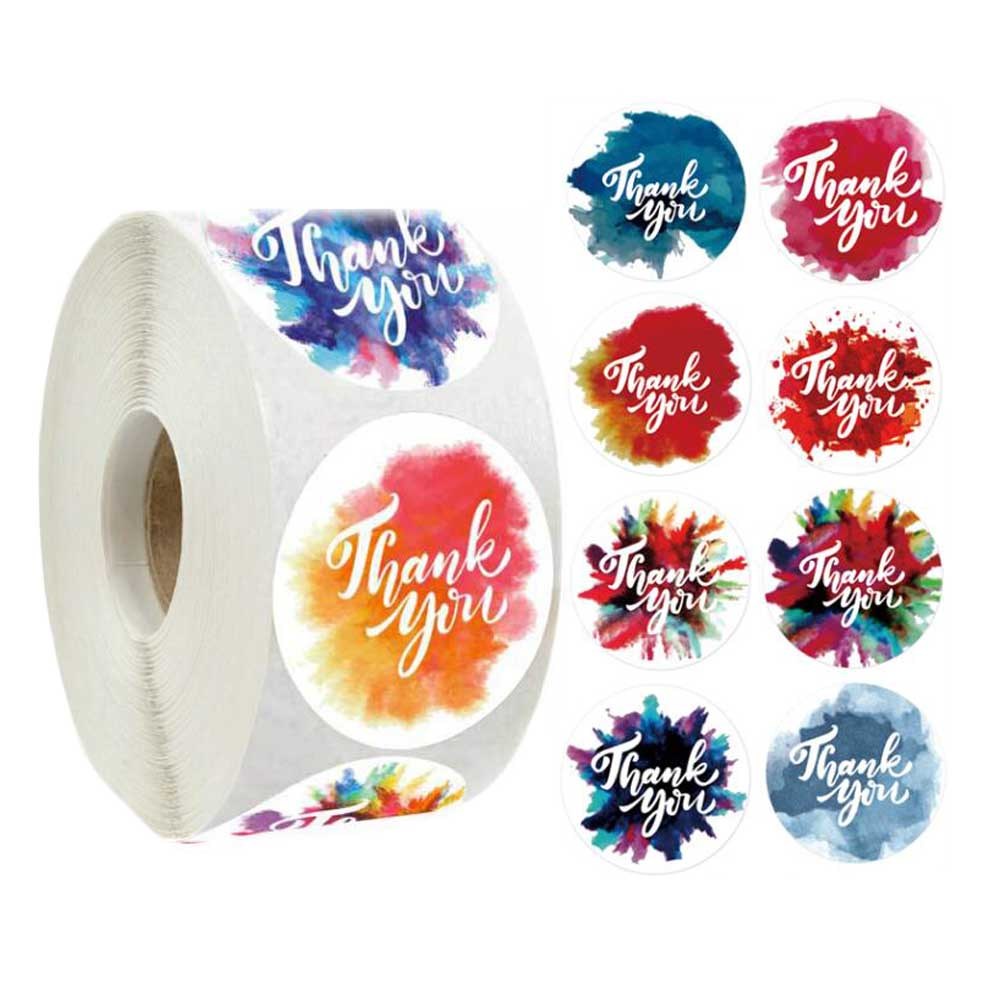 500 Pcs Watercolor Floral Thank You Stickers Round Graffiti Stickers Baking Labels Envelopes Gift Decoration Stickers, 1 Roll